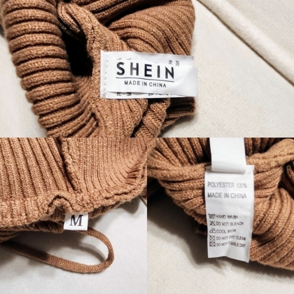 Shein Ribbed Knit Hoodie Sweater Dress Tan Medium - Picture 8 of 9